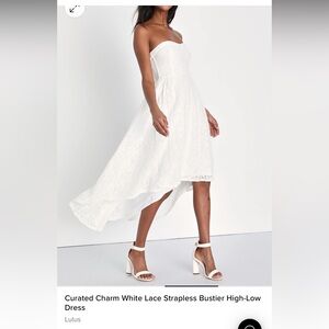 Curated Charm White Lace Strapless Bustier High-Low Dress